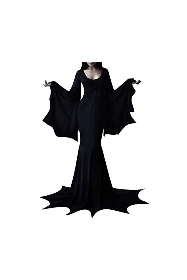 liaddkv Costume dHalloween pour femme chauve-souris robe fixe carnaval costume de scène costume femme robe noire manches lon