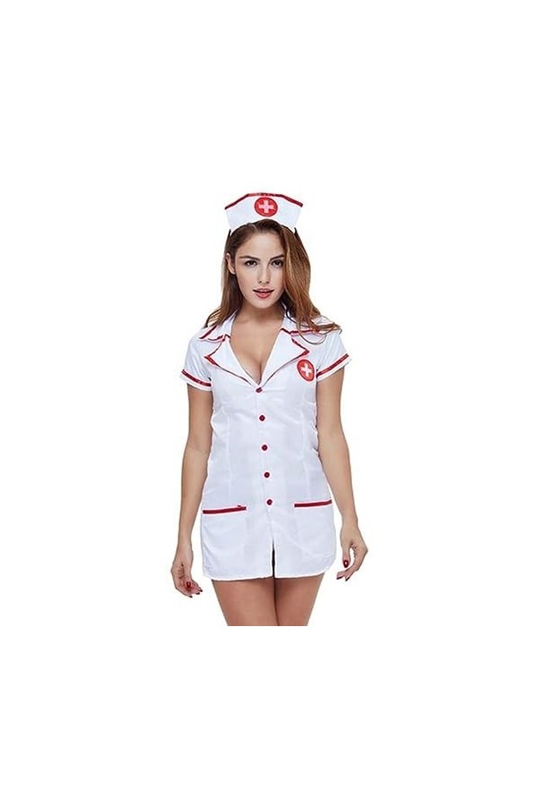 SHANHE Femmes Robe Sexy Cosplay Infirmière Lingerie Costumes coquins Col en V avec Chapeaux Vêtements de Nuit Féminins Vêteme