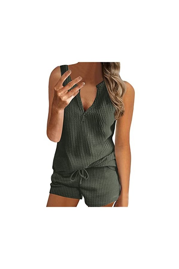 TWIOIOVE Pyjama Femme Noël Soie Comme Pyjamas Femmes Été Multicolore Combinaison Sexy Vêtements de Nuit Ensemble Femmes, vert