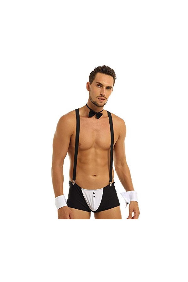 KHDFYER Sexy Lingerie Combinaison Mens Marié Smoking Ensemble Boxer sous-Vêtements Lingerie Sexy avec Bretelles Bretelles Épa