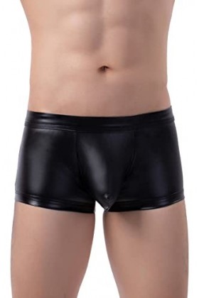 AIEOE Hommes Sexy Boxer en Similicuir Ouvert Slip Taille Basse Respirant sous-Vêtement Erotique Zippé à l’Entrejambes M