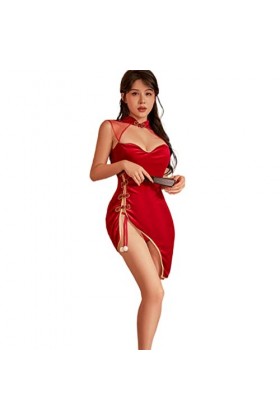 Temptshow Lingerie chinoise sexy Cheongsam rétro col montant boucle anime cosplay traditionnel chinois pyjama, bordeaux, tail