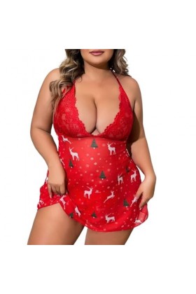 Fulidngzg Costumes érotiques pour femme - Jolie robe de Noël rouge - XXL - Robe de Noël - Tenue érotique - Lingerie - Babydol