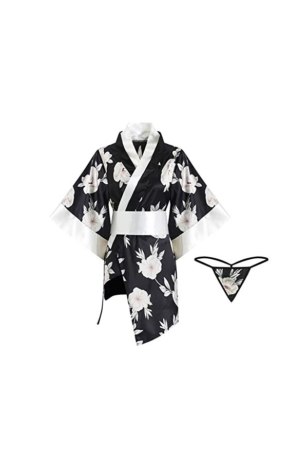 Temptshow Costume kimono japonais sexy pour femme, geisha, robe de bain, cosplay, chemise de nuit, noir 1, taille unique