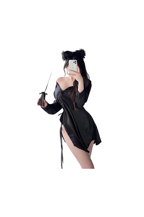 Temptshow Costume kimono japonais sexy pour femme, geisha, robe de bain, cosplay, chemise de nuit, noir 1, taille unique