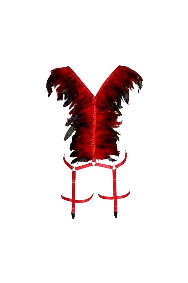 Harnais de corps élastique en plumes avec épaulettes pour Halloween, Noël, cosplay rouge, taille unique 