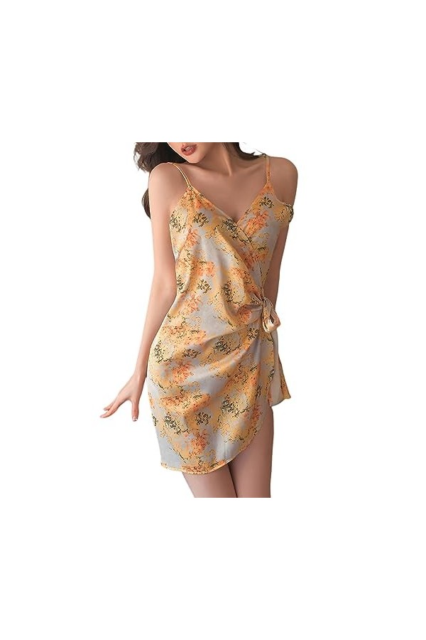 Temptshow Lingerie kimono sexy pour femme - Robe de chambre coquine - Cosplay - Yukata - Jaune 1 - Taille 00-1 Plus petite
