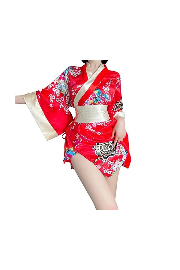 Temptshow Lingerie kimono sexy pour femme - Robe de chambre coquine - Cosplay - Yukata - Jaune 1 - Taille 00-1 Plus petite