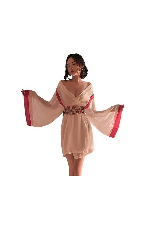 Temptshow Lingerie kimono sexy pour femme - Robe de chambre coquine - Cosplay - Yukata - Jaune 1 - Taille 00-1 Plus petite