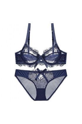 Broderie Transparente Ultra-Mince pour Femmes Dentelle Sensuelle Respirante Ensemble Soutien-Gorge Grande Taille