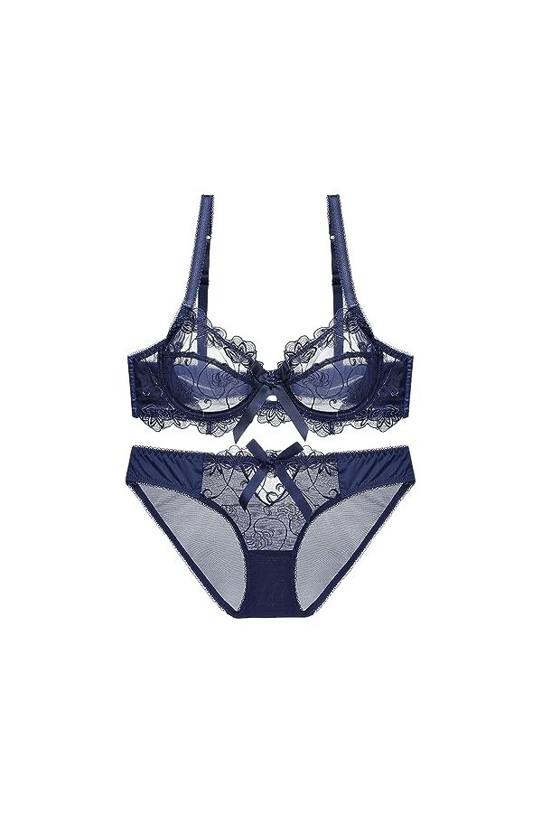 Broderie Transparente Ultra-Mince pour Femmes Dentelle Sensuelle Respirante Ensemble Soutien-Gorge Grande Taille