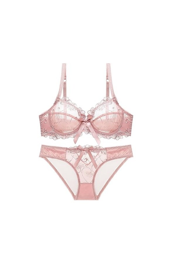 Broderie Transparente Ultra-Mince pour Femmes Dentelle Sensuelle Respirante Ensemble Soutien-Gorge Grande Taille