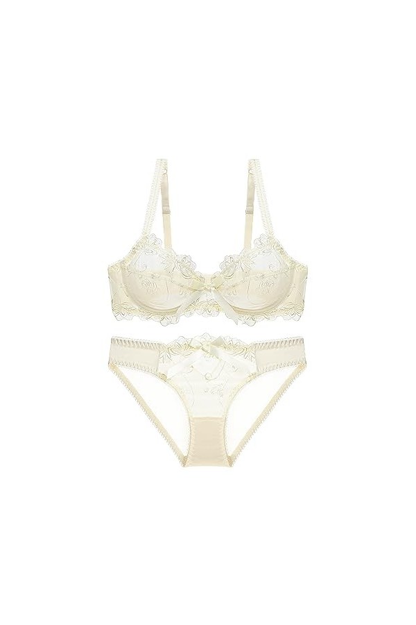 Broderie Transparente Ultra-Mince pour Femmes Dentelle Sensuelle Respirante Ensemble Soutien-Gorge Grande Taille