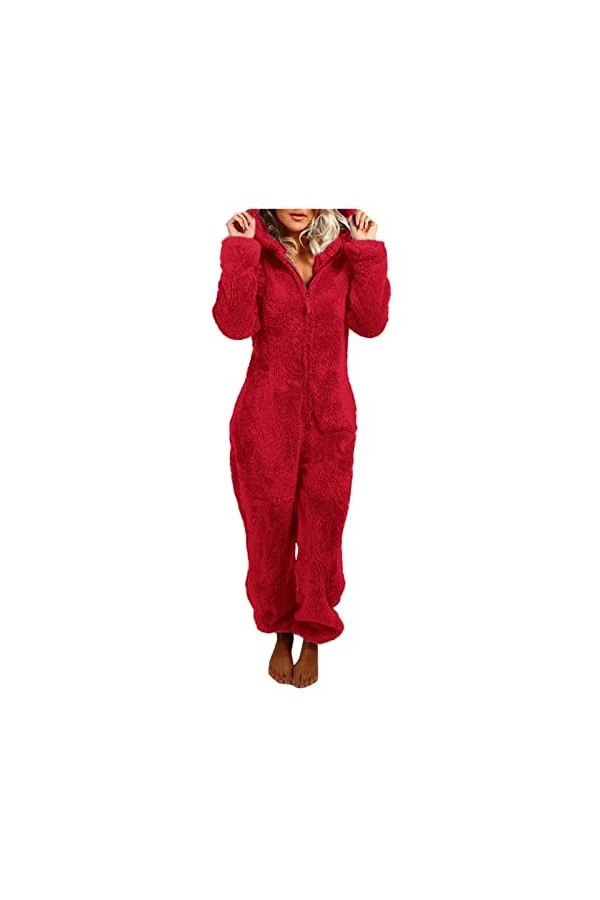 Duohropke Combinaison dhiver en polaire pour femme - Combinaison une pièce - Pyjama court - Combinaison intégrale - Combinai