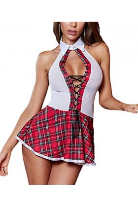 365-Shopping Déguisement décolière sexy avec mini jupe plissée, blanc, taille unique