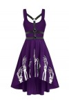 Goth Ceinture Crâne Imprimer Sexy Corsets sans Manches Robe Midi Foncé Garniture Femmes Grunge E-Girl Cosplay Robe Chic Robes