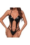 mingxinshangdian Body Sexy en Cuir Femme Sexy Costume Body Brillant Bande Dos Nu Ours en Peluche Corps-Noir,XXL