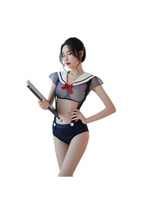 SINMIUANIME Sous-vêtements sexy Passion Hot Jarretelles sexy marin japonais grand col rond uniforme anime jeu de rôle 6902bl