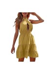VIRACIN Vestido plisado Con Cuello Halter Para Mujer, Vestido Informal liso suelto Sexy de Verano Para Mujer Robe Fleurs A, 