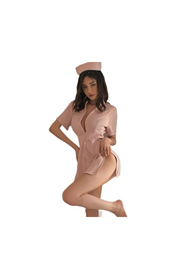 Costume sexy pour femme - Tenue dinfirmière japonaise - Bretelles coquines - Combinaison sans manches - Noir 1