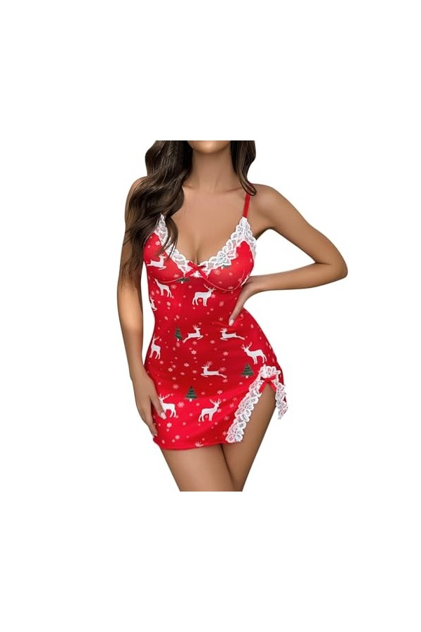Fulidngzg Robe de Noël pour femme - Robe de Noël extrêmement mignonne - Lingerie de Noël - Rouge - Costume de Père Noël - Cos