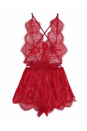 MZGN Lingerie Sexy pour Femme Nuisette - Costume Une Pièce Dos Nu Tenue Sexy Femme Dentelle Grande Taille Lingerie Body Red-X