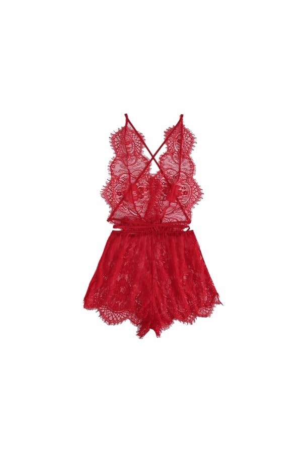 MZGN Lingerie Sexy pour Femme Nuisette - Costume Une Pièce Dos Nu Tenue Sexy Femme Dentelle Grande Taille Lingerie Body Red-X