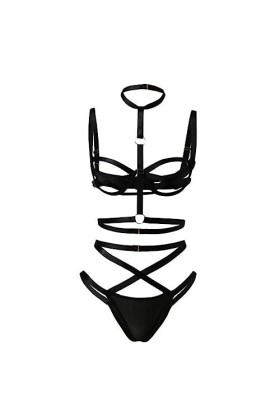 Mesdames Lingerie Sexy Halter Vêtements de Nuit Bandage Sexy Costumes Femmes sous-Vêtements Sexy&nbsp;&nbsp;&nbsp;Lingerie&nbsp;&nbsp;&nbsp;Costumes-BK,S