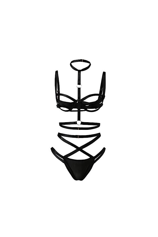 Mesdames Lingerie Sexy Halter Vêtements de Nuit Bandage Sexy Costumes Femmes sous-Vêtements Sexy&nbsp;&nbsp;&nbsp;Lingerie&nbsp;&nbsp;&nbsp;Costumes-BK,S