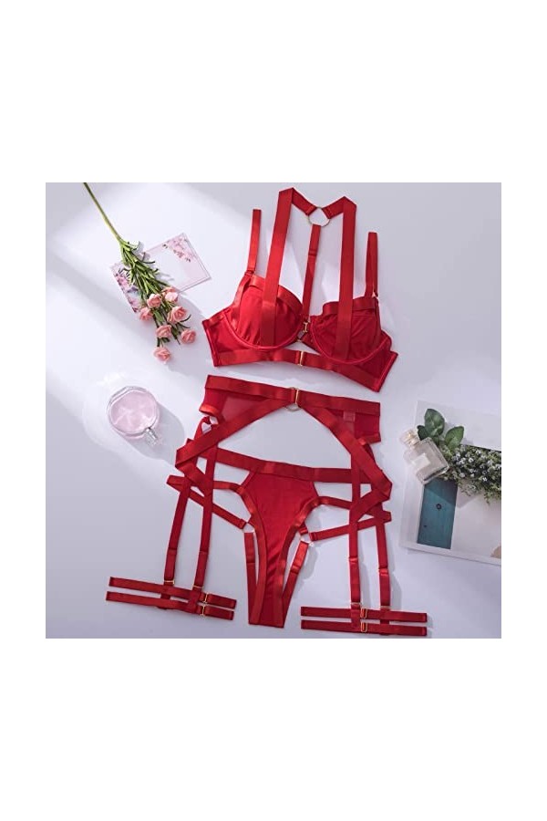 Lingerie Femme Sexy Ensemble Homme Sexy Hot y2*k Lingerie de Forage Solide pour Femmes Body résille Siamois Strass Sexy Mesh 