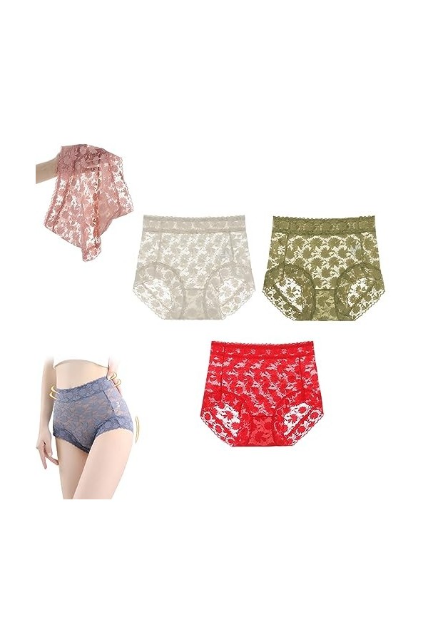 GAMIRA Culotte de Soin en Soie Fine sans Couture Sexy en Dentelle, sous-vêtements Sexy évidés pour Femmes, Culotte en Dentell