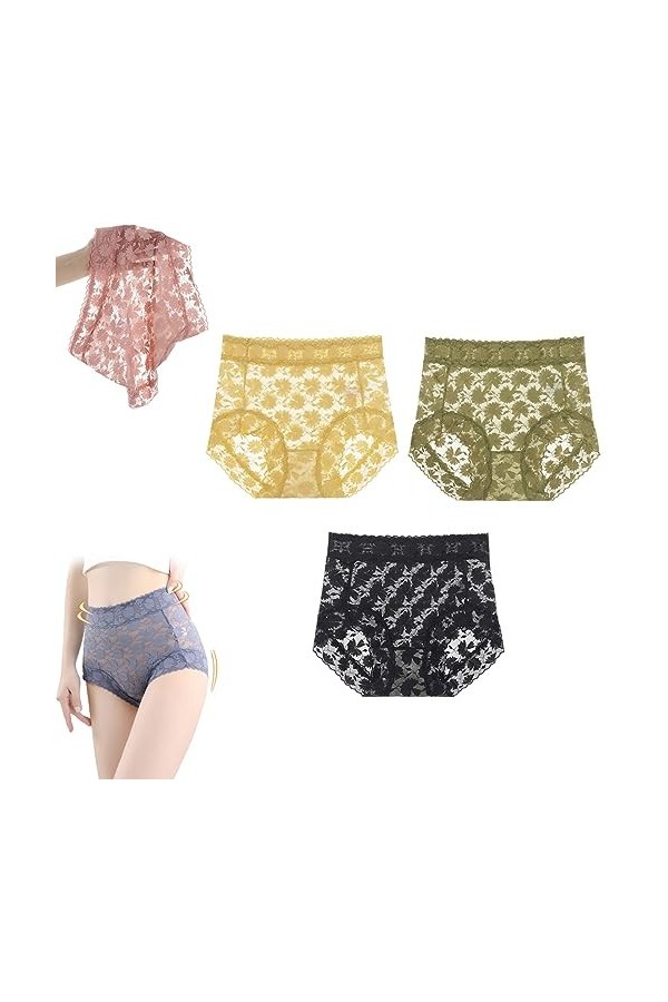 GAMIRA Culotte de Soin en Soie Fine sans Couture Sexy en Dentelle, sous-vêtements Sexy évidés pour Femmes, Culotte en Dentell