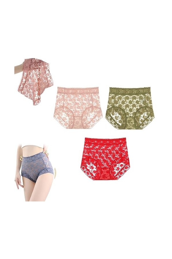 GAMIRA Culotte de Soin en Soie Fine sans Couture Sexy en Dentelle, sous-vêtements Sexy évidés pour Femmes, Culotte en Dentell
