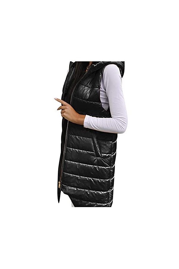 Gefomuofe Veste matelassée légère en duvet pour femme - Veste mi-saison dété - Automne - Sans manches - Veste longue et légè