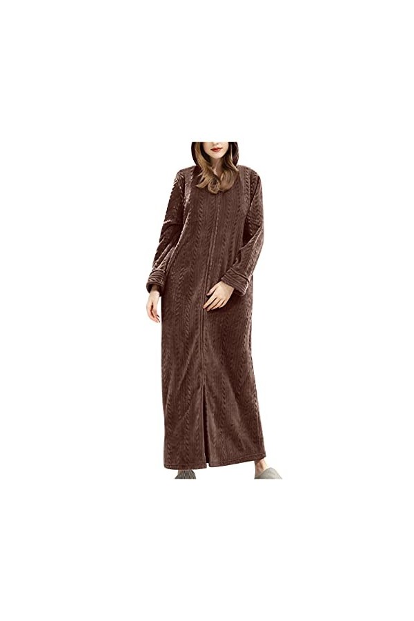 Pyjama en flanelle épaissie pour femme - Manteau long - Homewear - Sexy, café, M
