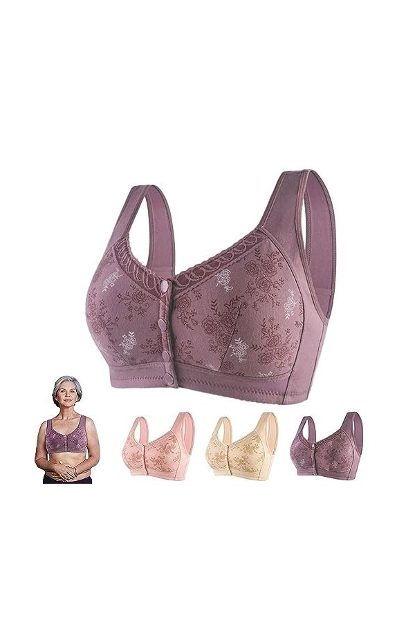 Glamorette Snap Front Bra Older Women, Glamorette Daisy Bra for Seniors, Creative Womens Front Button Cotton Bra, Front Clos