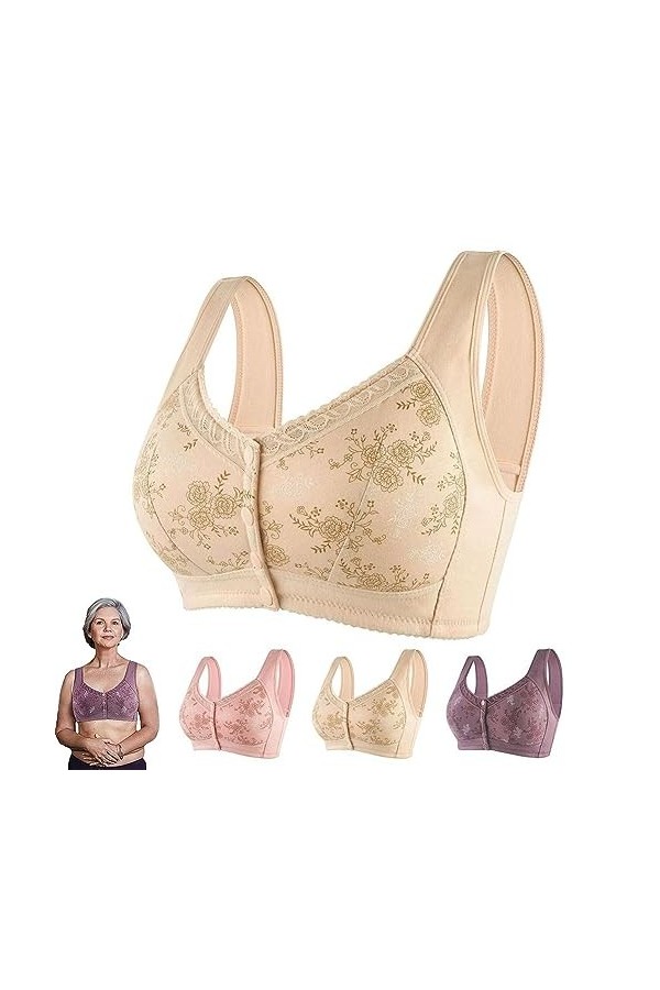 Glamorette Snap Front Bra Older Women, Glamorette Daisy Bra for Seniors, Creative Womens Front Button Cotton Bra, Front Clos