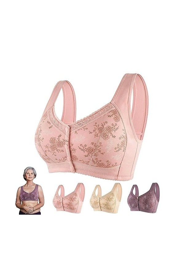 Glamorette Snap Front Bra Older Women, Glamorette Daisy Bra for Seniors, Creative Womens Front Button Cotton Bra, Front Clos
