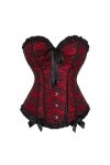 WEITING Femme Lingerie Basques Corselet Bustier Floral Lace Overbust Corset Plus Size-Red,L