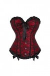 WEITING Femme Lingerie Basques Corselet Bustier Floral Lace Overbust Corset Plus Size-Red,L