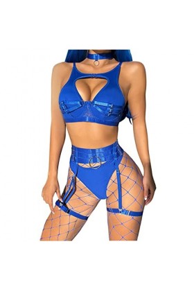 Lingerie pour Femmes pour Un Jeu Sexy Femmes Sexy Maille élastique Ceinture Demi jarretière surbuste Haut et Culotte Trois pi