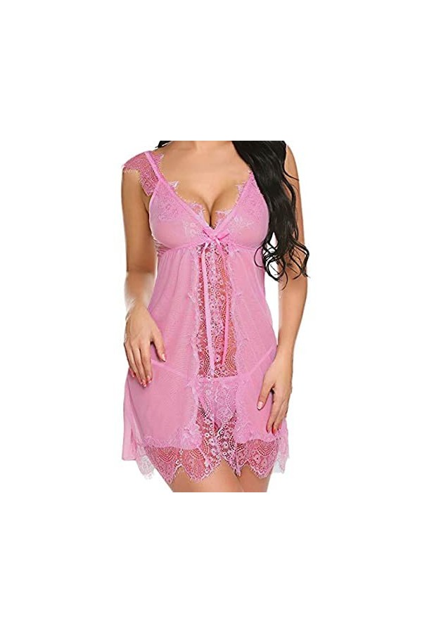 Ensemble de lingerie érotique pour femme Sexy Sexy Licol Dentelle Femme Sexy Lace Sling Halter Nuisette Deep V Front Open Lin