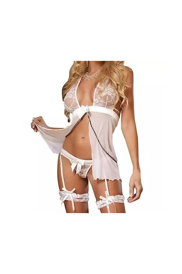 ZTIANEF Costumes Sexy Femme Lingerie Sexy Femme Pyjama Sexy Ensemble Lingerie Sexy Dentelle Soutien-Gorge String Jambe Anneau