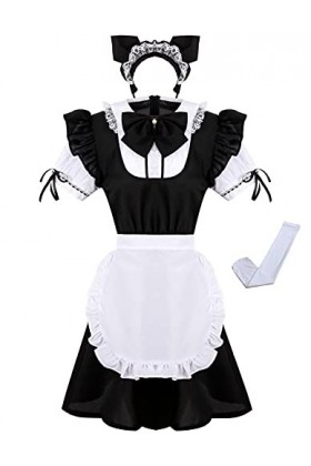 maxToonrain Costume de soubrette pour femme - Oreilles de chat - Déguisement pour femme - Noir - Taille S