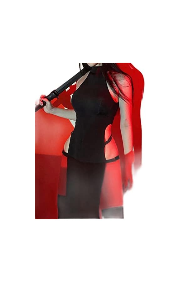 SHANHE Goth foncé Cosplay Haut Fendu côté Sexy Robes sans Manches Gothique Taille Haute Y2k Mince Femmes Robe Harajuku été Nu