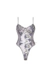 PONNYC Femmes Floral Papillon Broderie Bodysuit See-Through Mesh Backless&nbsp;Dames Lacet-up Sheer Leotard Sexy Lingerie Costume