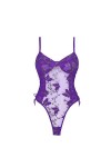 PONNYC Femmes Floral Papillon Broderie Bodysuit See-Through Mesh Backless&nbsp;Dames Lacet-up Sheer Leotard Sexy Lingerie Costume