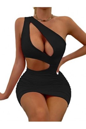 CHOUBAGUAI Femmes Sexy Une Épaule Bretelles Robe Moulante Mode Dété sans Manches Découpe Creuse Wrap Mini Robe Fourreau Club