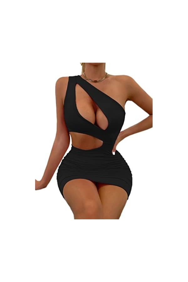 CHOUBAGUAI Femmes Sexy Une Épaule Bretelles Robe Moulante Mode Dété sans Manches Découpe Creuse Wrap Mini Robe Fourreau Club