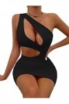 CHOUBAGUAI Femmes Sexy Une Épaule Bretelles Robe Moulante Mode Dété sans Manches Découpe Creuse Wrap Mini Robe Fourreau Club